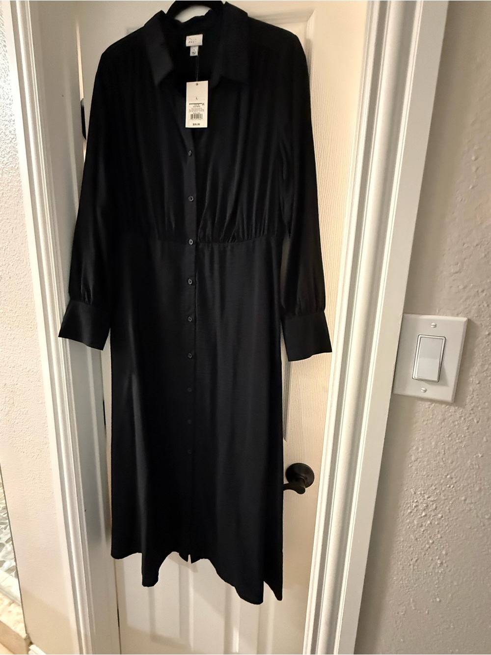 a new day Black Long Sleeve Maxi Shirt Dress